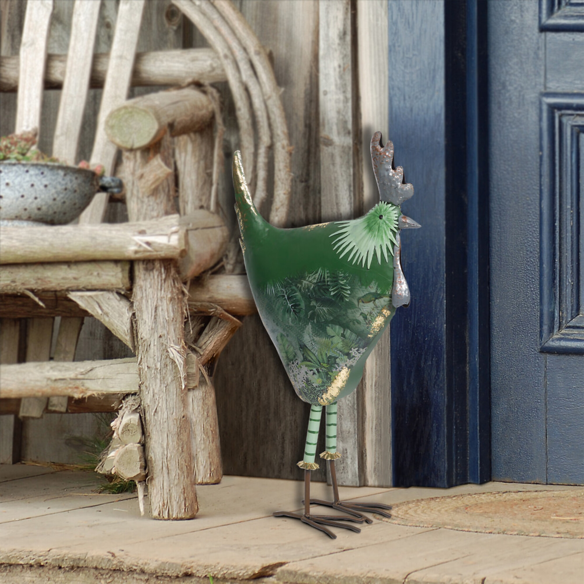 Alpine Corporation, Green Cottage Farm Hen Decor,Metal, Model# MCC696